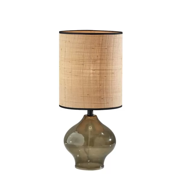 Table Lamps-Kirkland's Home Green Glass And Rat Shade Table Lamp, 23 In. Tan