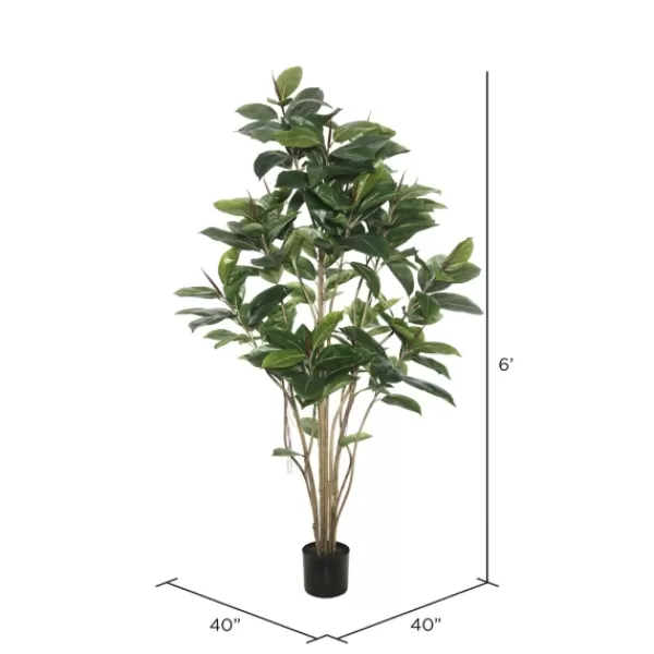Trees & Topiaries-Kirkland's Home Green Rubber Tree, 6 Ft.