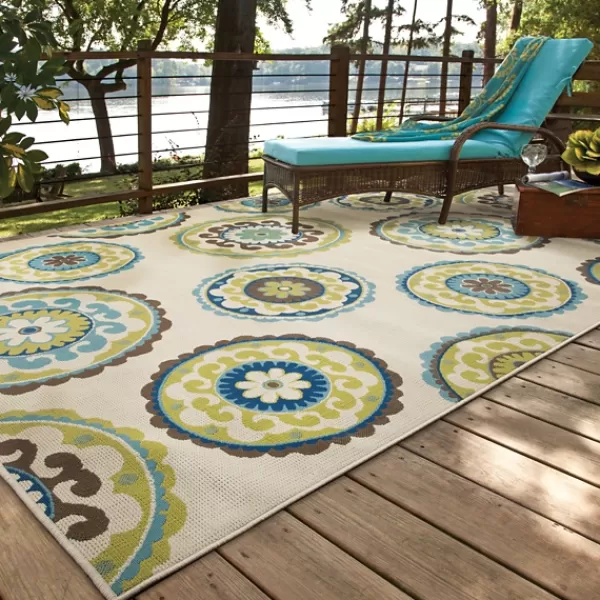 Outdoor Rugs-Kirkland's Home Green Suzani Capetown Area Rug, 5X7 Tan/Green