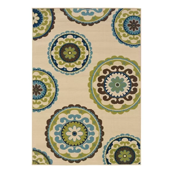 Outdoor Rugs-Kirkland's Home Green Suzani Capetown Area Rug, 5X7 Tan/Green