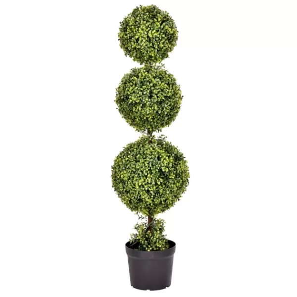 Trees & Topiaries-Kirkland's Home Green Triple Ball Boxwood Potted Topiary, 4 Ft.