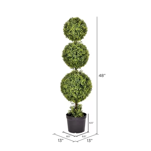 Trees & Topiaries-Kirkland's Home Green Triple Ball Boxwood Potted Topiary, 4 Ft.