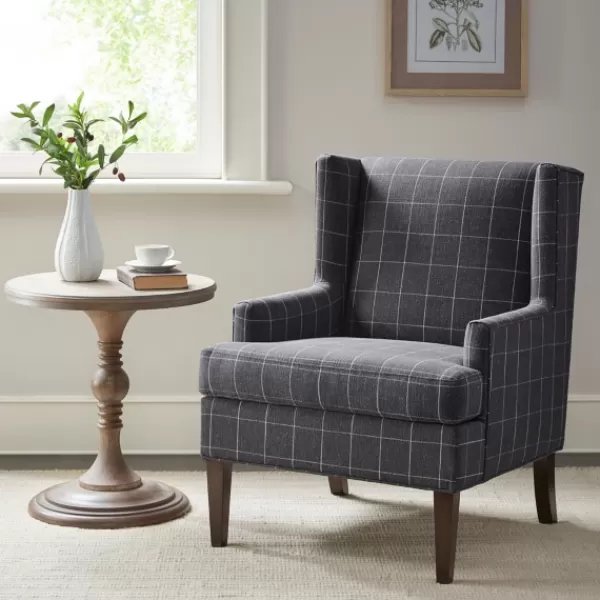 Accent Chairs-Kirkland's Home Grid Plaid Upholstered Martha Stewart Accent Chair Gray