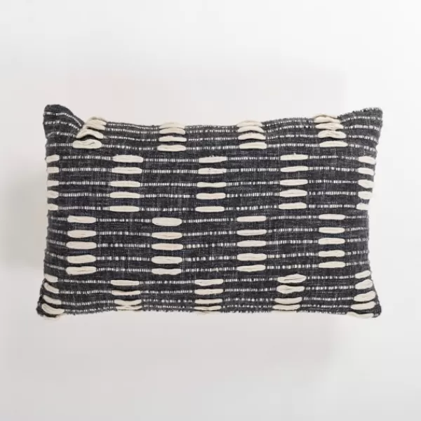 Pillows-Kirkland's Home Hadid Woven Stripes Lumbar Pillow Black/Ivory