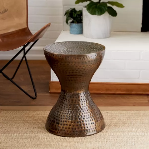 Accent & End Tables-Kirkland's Home Hammered Bronze Iron Hourglass Accent Table Brown