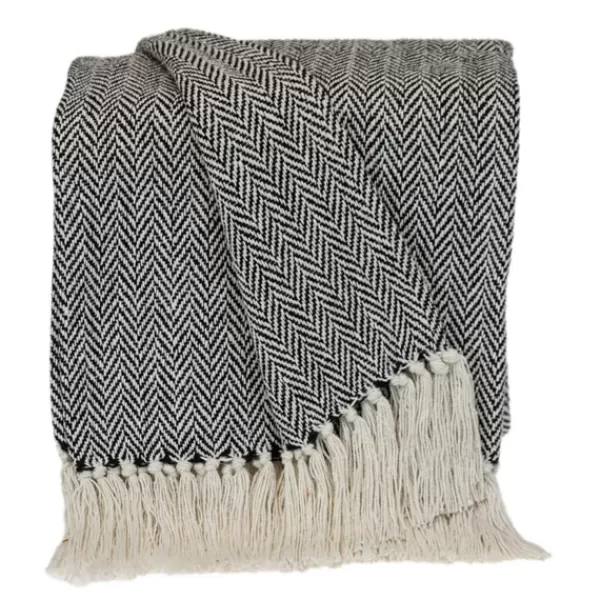 Blankets & Throws-Kirkland's Home Hand Loomed Herringbone Throw Black