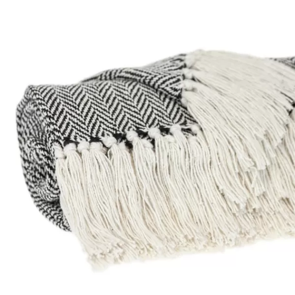 Blankets & Throws-Kirkland's Home Hand Loomed Herringbone Throw Black