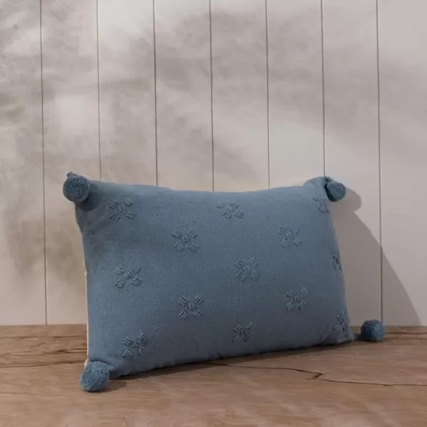 Pillows-Kirkland's Home Hand Stitched Floral Lumbar Pillow Blue