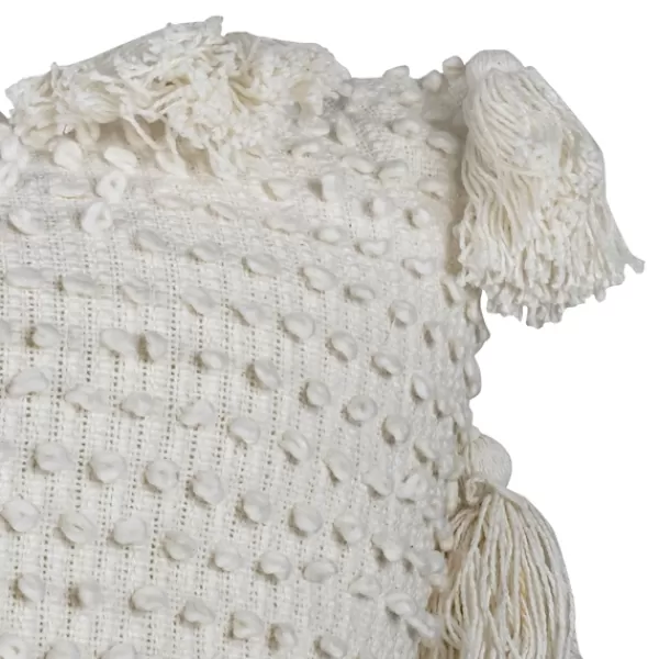 Pillows-Kirkland's Home Hand Woven Knot Pillow With Tassels, 24 In. White