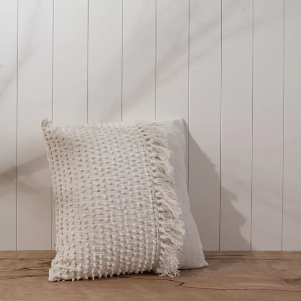 Pillows-Kirkland's Home Hand Woven Pulled Knot Pillow White
