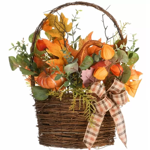 Arrangements & Greenery-Kirkland's Home Harvest Arrangement In Woven Wall Basket Green/Orange/Brown