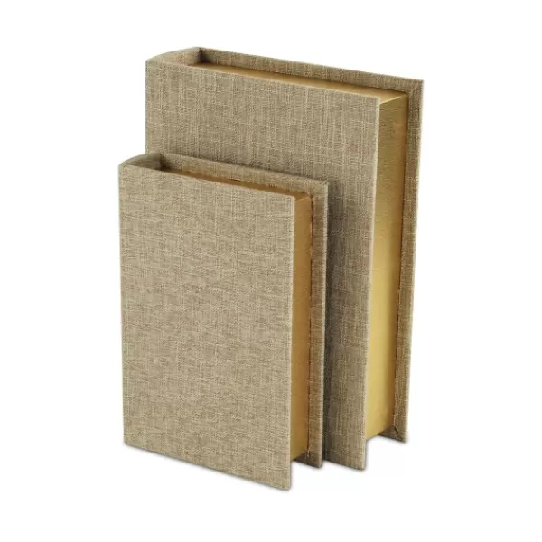 Baskets & Boxes-Kirkland's Home Heathered Beige Linen Book Boxes, Set Of 2 Tan