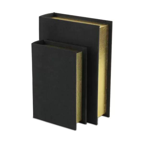 Baskets & Boxes-Kirkland's Home Heathered Linen Book Boxes, Set Of 2 Black