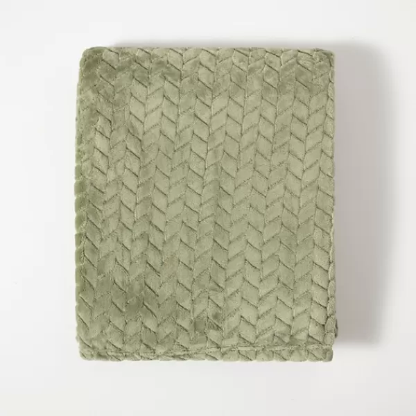 Blankets & Throws-Kirkland's Home Heavenly Herringbone Plush Throw Green
