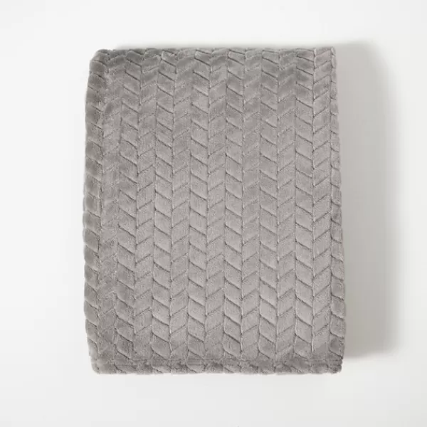 Blankets & Throws-Kirkland's Home Heavenly Herringbone Plush Throw Gray