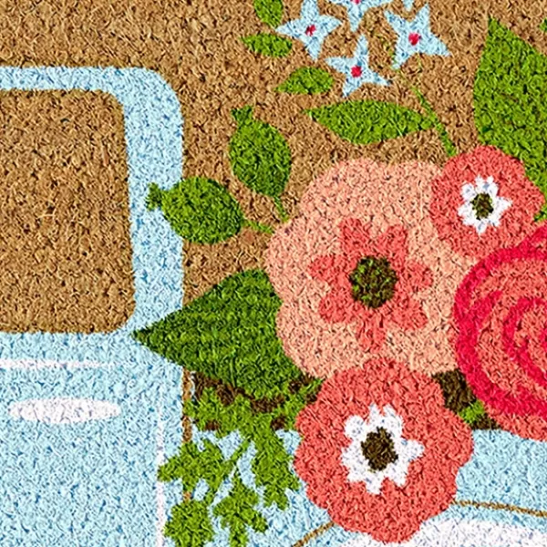 Doormats-Kirkland's Home Hello Spring Flower Truck Coir Doormat Tan/Blue/Pink