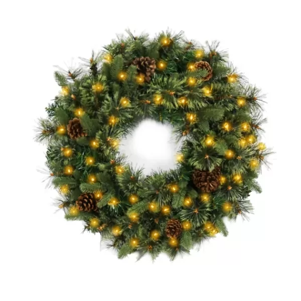 Wreaths-Kirkland's Home Holiday Pine Needle Cabin Pre-Lit Wreath Green/Brown