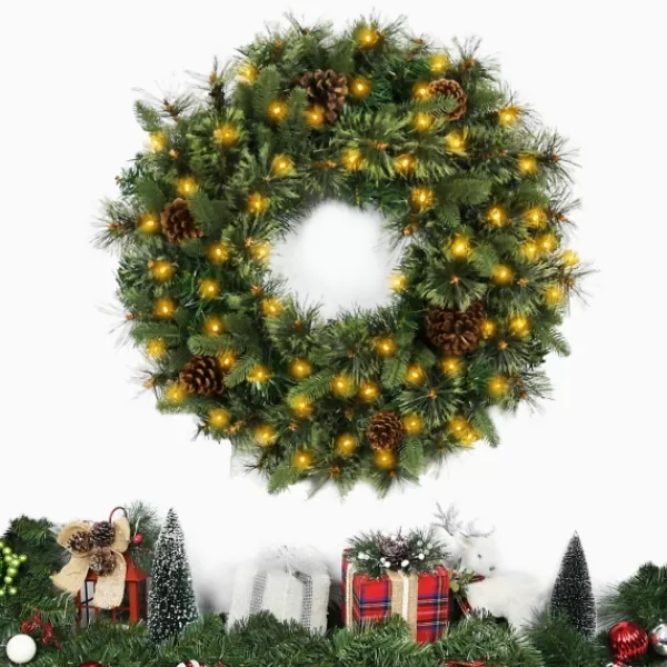 Wreaths-Kirkland's Home Holiday Pine Needle Cabin Pre-Lit Wreath Green/Brown