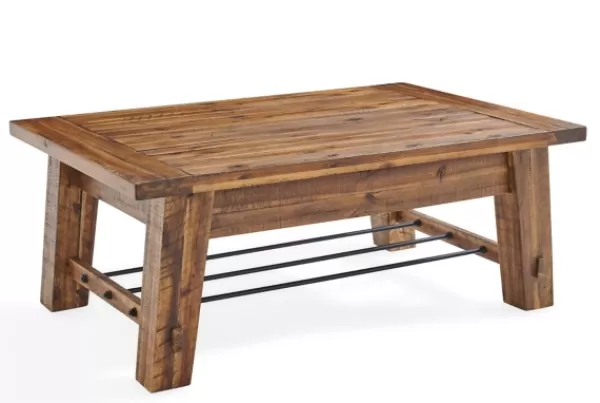 Coffee Tables-Kirkland's Home Honey Acacia Wood Coffee Table With Metal Bars Tan