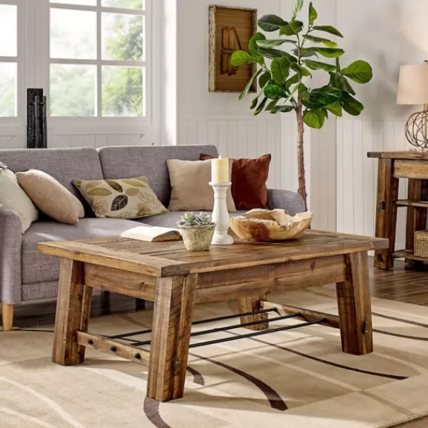 Coffee Tables-Kirkland's Home Honey Acacia Wood Coffee Table With Metal Bars Tan