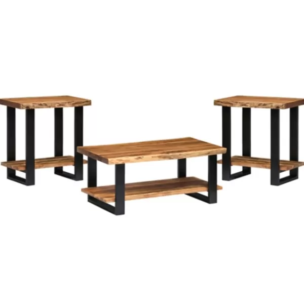 Coffee Tables-Kirkland's Home Honey Live Edge 3-Pc. Coffee And Accent Table Set Tan