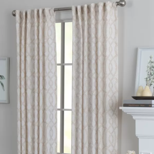 Curtains & Drapes-Kirkland's Home Honey Trellis Woven Single Curtain Panel, 84 In. White/Tan