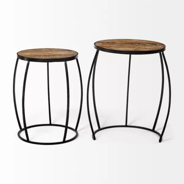Accent & End Tables-Kirkland's Home Honey Wood And Black Metal Accent Tables, Set Of 2