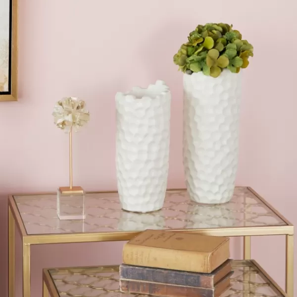 Vases-Kirkland's Home Honeycomb Asymmetrical Vase White
