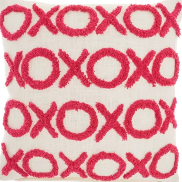 Pillows-Kirkland's Home Hot Pink Tufted Xoxo Pillow Pink/White