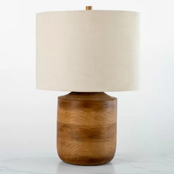 Table Lamps-Kirkland's Home Hudson Brown Wood Table Lamp Ivory