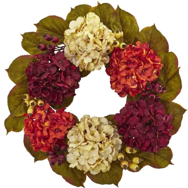 Wreaths-Kirkland's Home Hydrangea And Berry Floral Wreath Purple/Ivory/Green