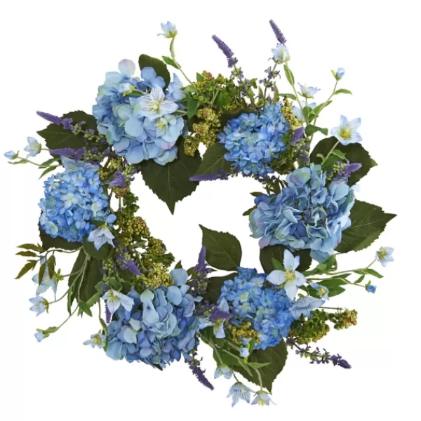 Wreaths-Kirkland's Home Hydrangea And Leaves Floral Wreath Blue