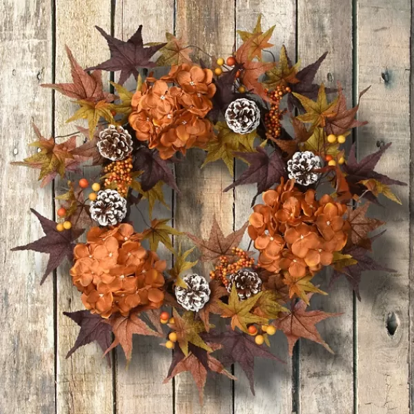 Wreaths-Kirkland's Home Hydrangea Maple Berry Frosted Harvest Wreath Brown/Orange/Green