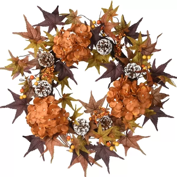 Wreaths-Kirkland's Home Hydrangea Maple Berry Frosted Harvest Wreath Brown/Orange/Green