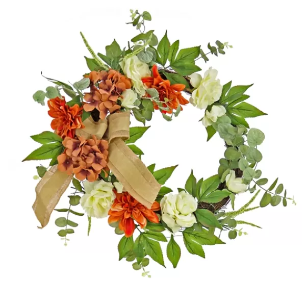 Wreaths-Kirkland's Home Hydrangeas And Roses Harvest Wreath Orange/Green