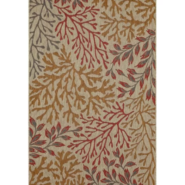 Outdoor Rugs-Kirkland's Home Ikat Coral Sunset Outdoor Area Rug, 5X7 Red/Gray/Yellow