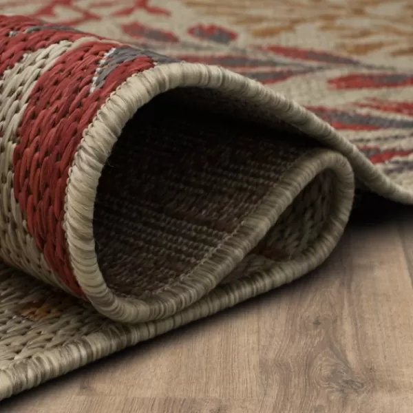Outdoor Rugs-Kirkland's Home Ikat Coral Sunset Outdoor Area Rug, 5X7 Red/Gray/Yellow