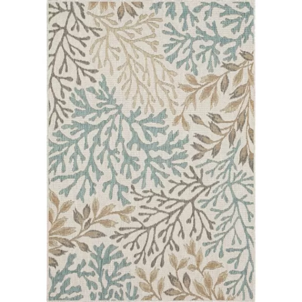 Outdoor Rugs-Kirkland's Home Ikat Coral White Sand Outdoor Area Rug, 5X7 White/Tan/Blue