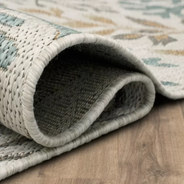 Outdoor Rugs-Kirkland's Home Ikat Coral White Sand Outdoor Area Rug, 5X7 White/Tan/Blue