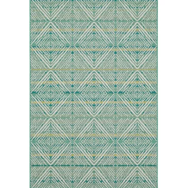 Outdoor Rugs-Kirkland's Home Ikat Diamond Green Outdoor Area Rug, 5X7 Green/White/Yellow