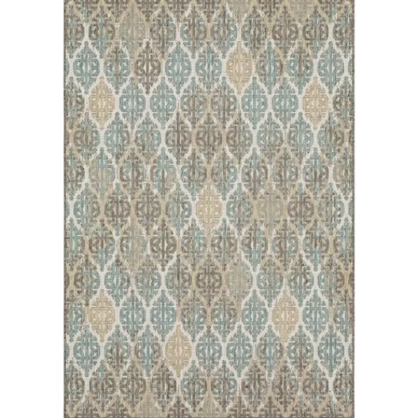 Outdoor Rugs-Kirkland's Home Ikat Scrolling Brown Outdoor Area Rug, 5X7 Brown/Blue/Gray