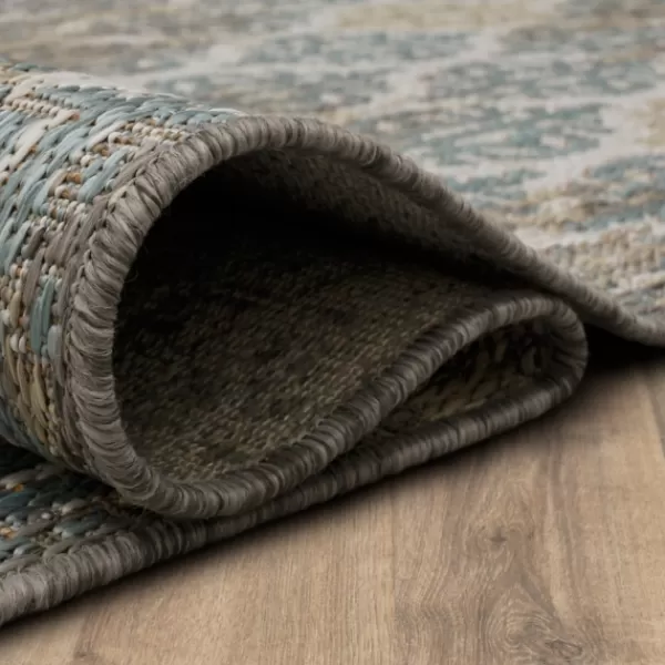 Outdoor Rugs-Kirkland's Home Ikat Scrolling Brown Outdoor Area Rug, 5X7 Brown/Blue/Gray