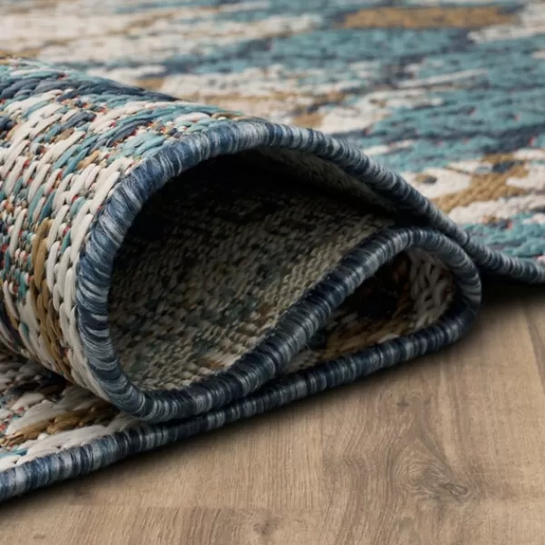 Outdoor Rugs-Kirkland's Home Ikat Scrolling Indigo Outdoor Area Rug, 5X7 White/Blue/Yellow