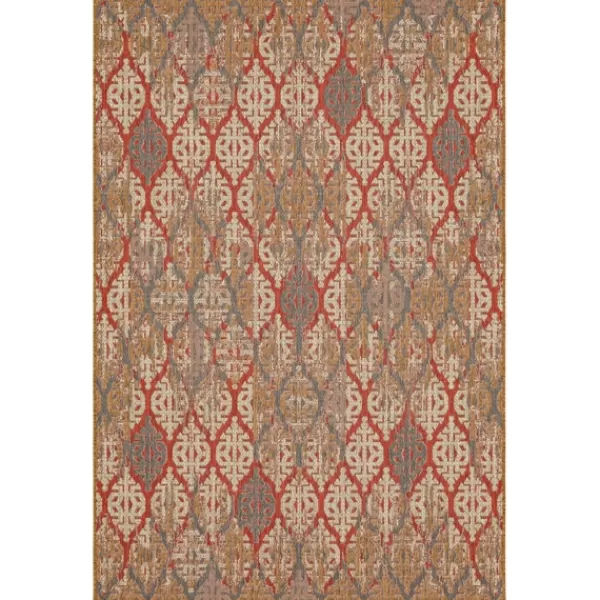 Outdoor Rugs-Kirkland's Home Ikat Scrolling Sunset Outdoor Area Rug, 5X7 Red/Gray/Yellow