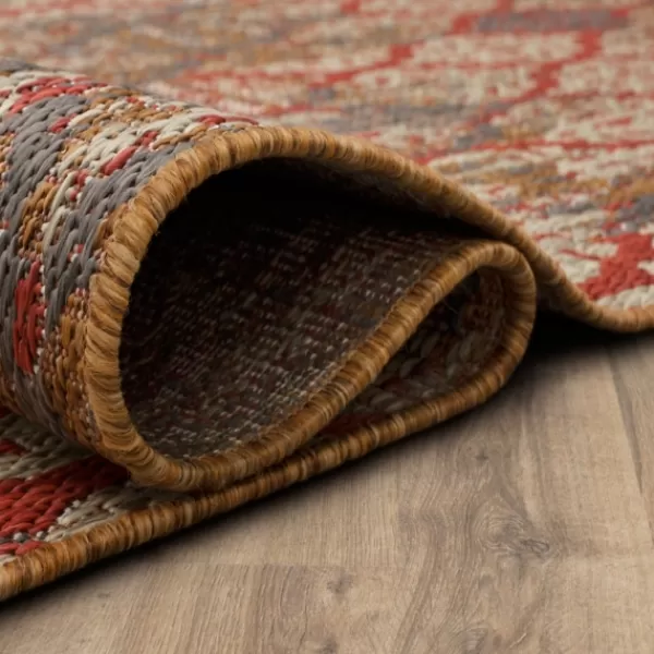 Outdoor Rugs-Kirkland's Home Ikat Scrolling Sunset Outdoor Area Rug, 5X7 Red/Gray/Yellow