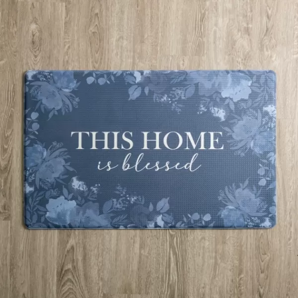 Kitchen & Floor Mats-Kirkland's Home Indigo Floral Blessed Kitchen Mat Blue