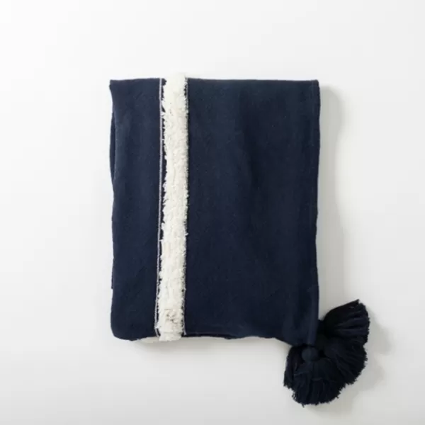 Blankets & Throws-Kirkland's Home Indigo Throw Blanket With Tufted White Stripes Blue