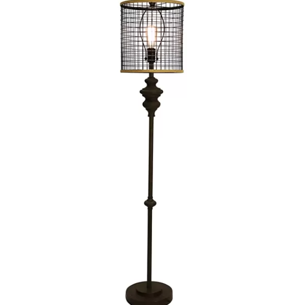 Floor Lamps-Kirkland's Home Industrial Edison Bulb Metal Mesh Shade Floor Lamp Black