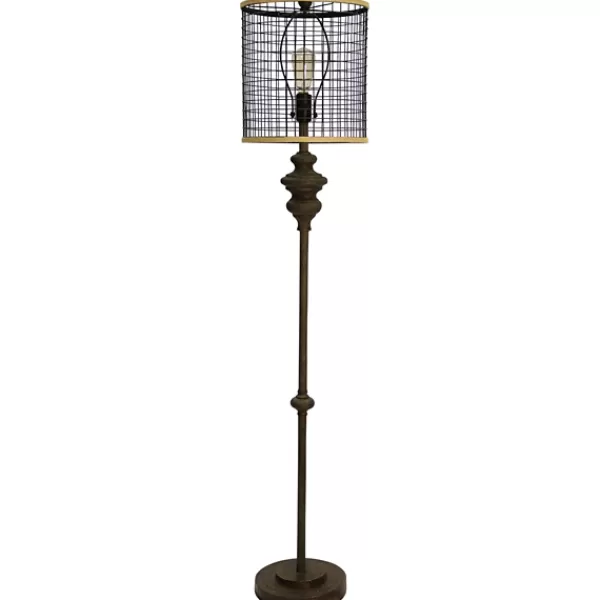 Floor Lamps-Kirkland's Home Industrial Edison Bulb Metal Mesh Shade Floor Lamp Black