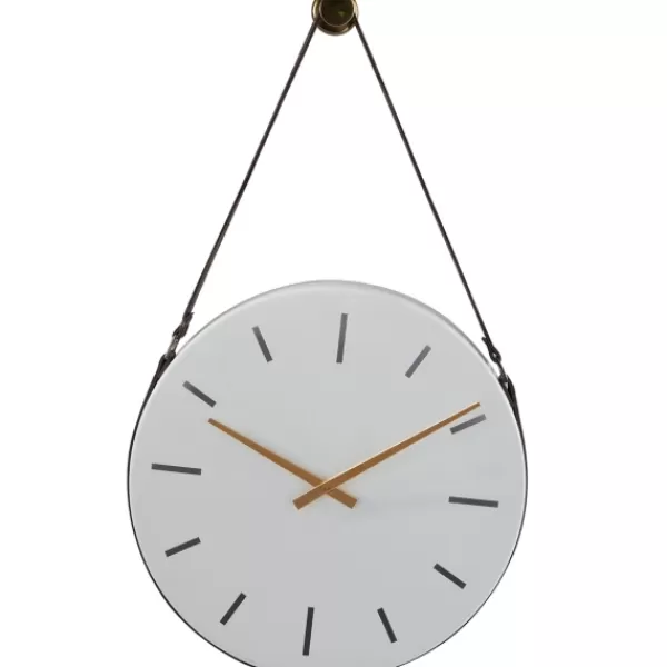 Clocks-Kirkland's Home Industrial Leather Strap Hanging Wall Clock White